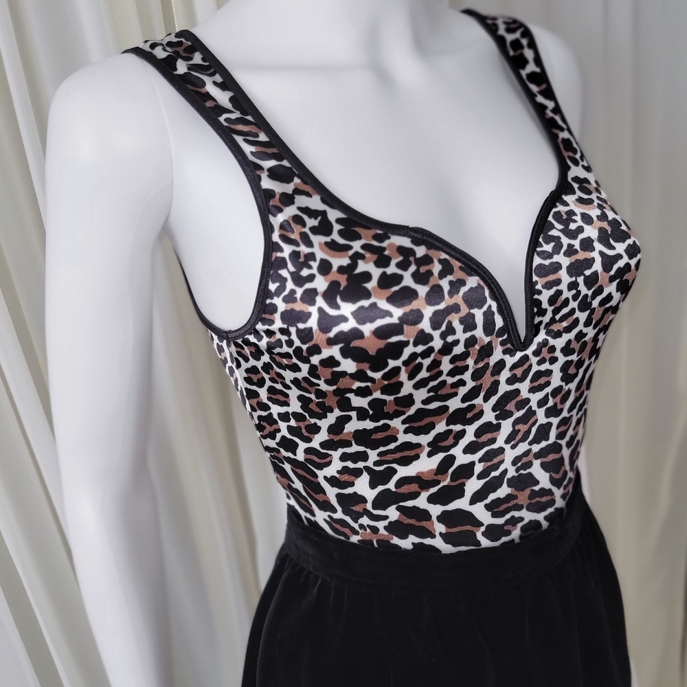Vintage Leopard Print Top •Stretch Satin • Vanity Fair Crop • Print Bustier Tank - Picture 4 of 4